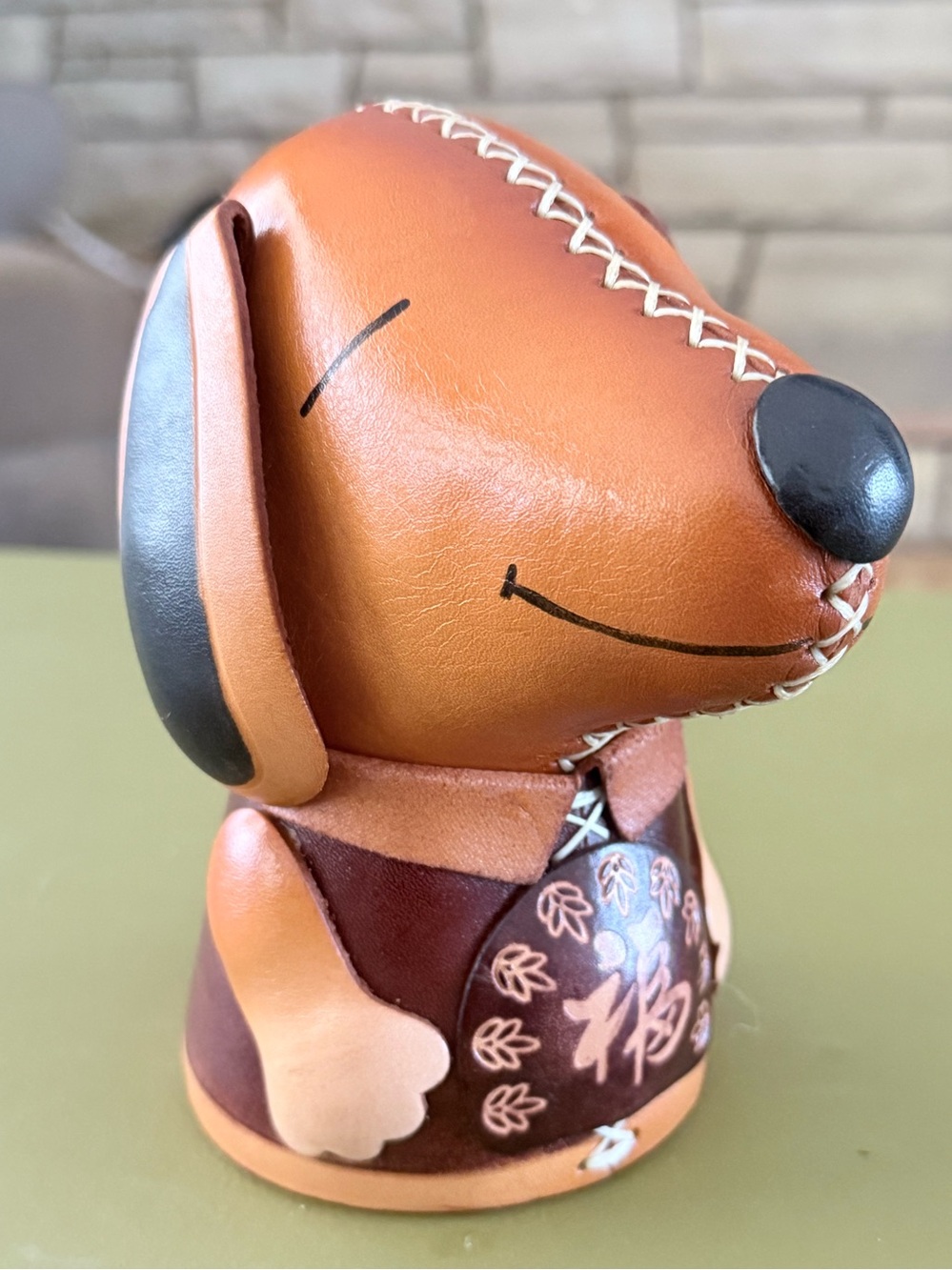 Leather Unique Hand Crafted Coin Piggy Bank. Snoopy Theme.